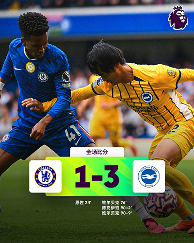 英超：切尔西1-3布莱顿吞2连败 查洛巴直红维尔贝克双响